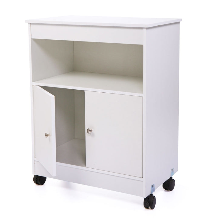 Hommoo Kitchen Storage Cart, Compact Size, 2 Doors, White MDF, 24"L x 28.4"H Image 3