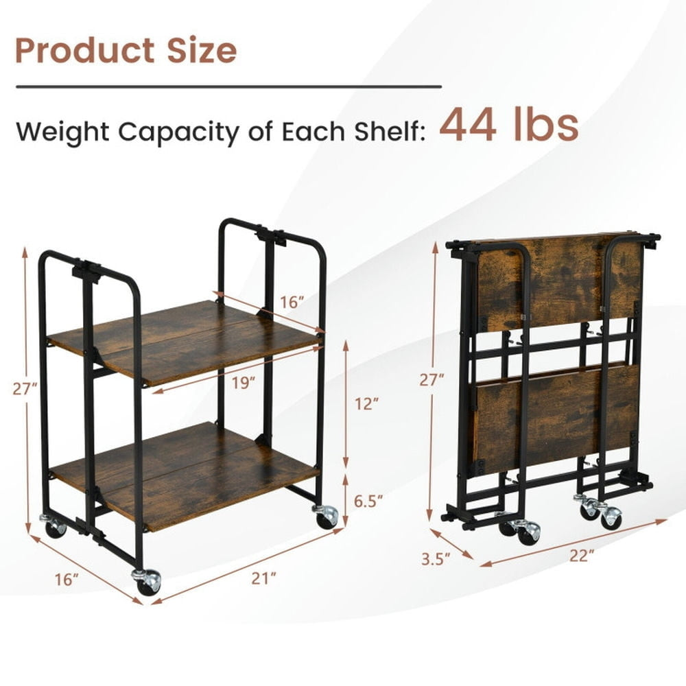 Hommoo Folding Rolling Cart with Metal Frame-2-Tier, Kitchen Island, Island Table for Kitchen,Dinning Room Image 5