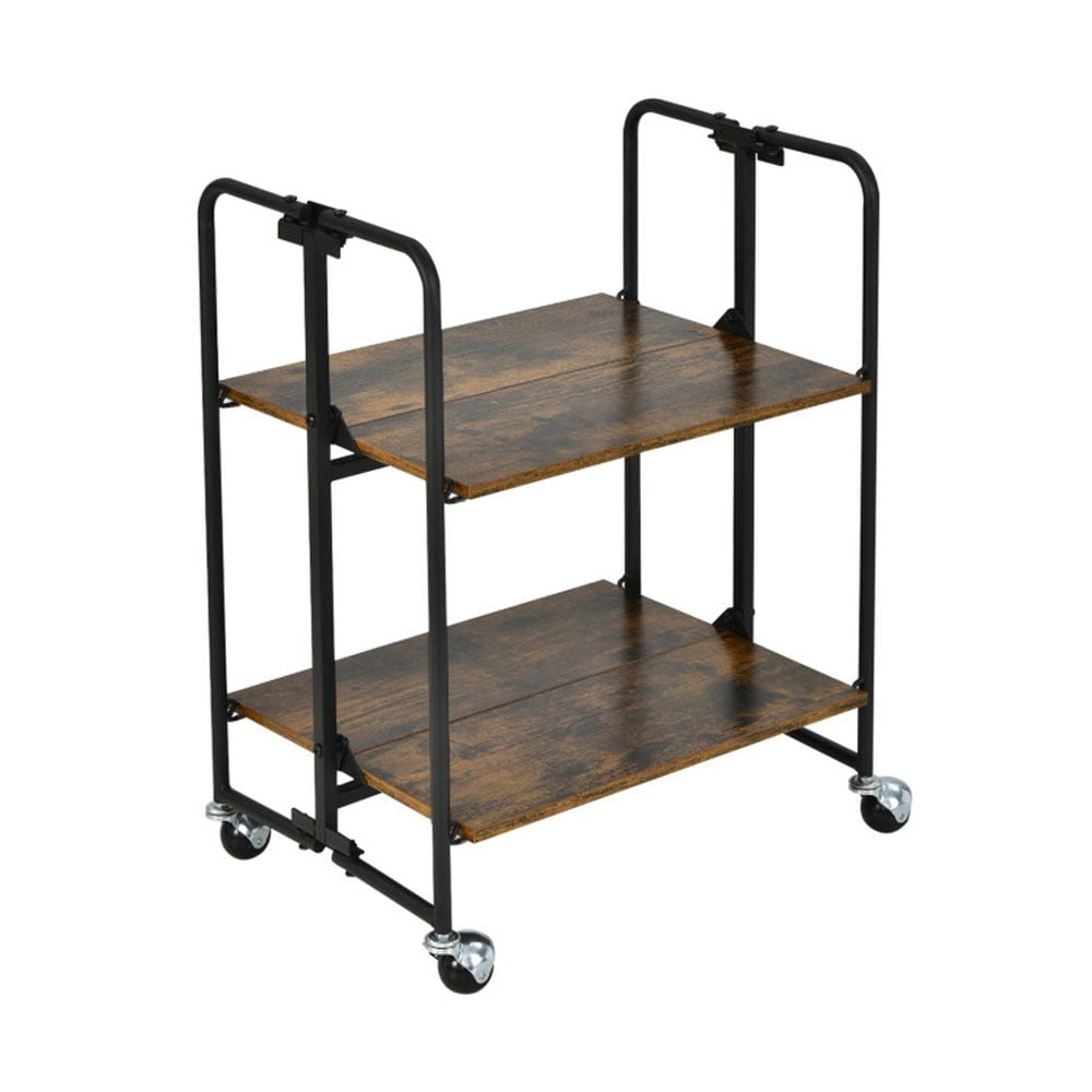 Hommoo Folding Rolling Cart with Metal Frame-2-Tier, Kitchen Island, Island Table for Kitchen,Dinning Room Image 6