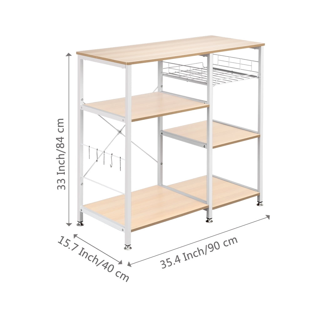 Hommoo 3-Tier Kitchen Bakers Rack, Microwave Oven Stand Storage Cart Spice Rack - White Oak Image 3