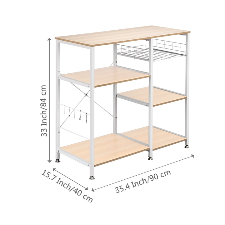 Hommoo 3-Tier Kitchen Bakers Rack, Microwave Oven Stand Storage Cart Spice Rack - White Oak Image 3