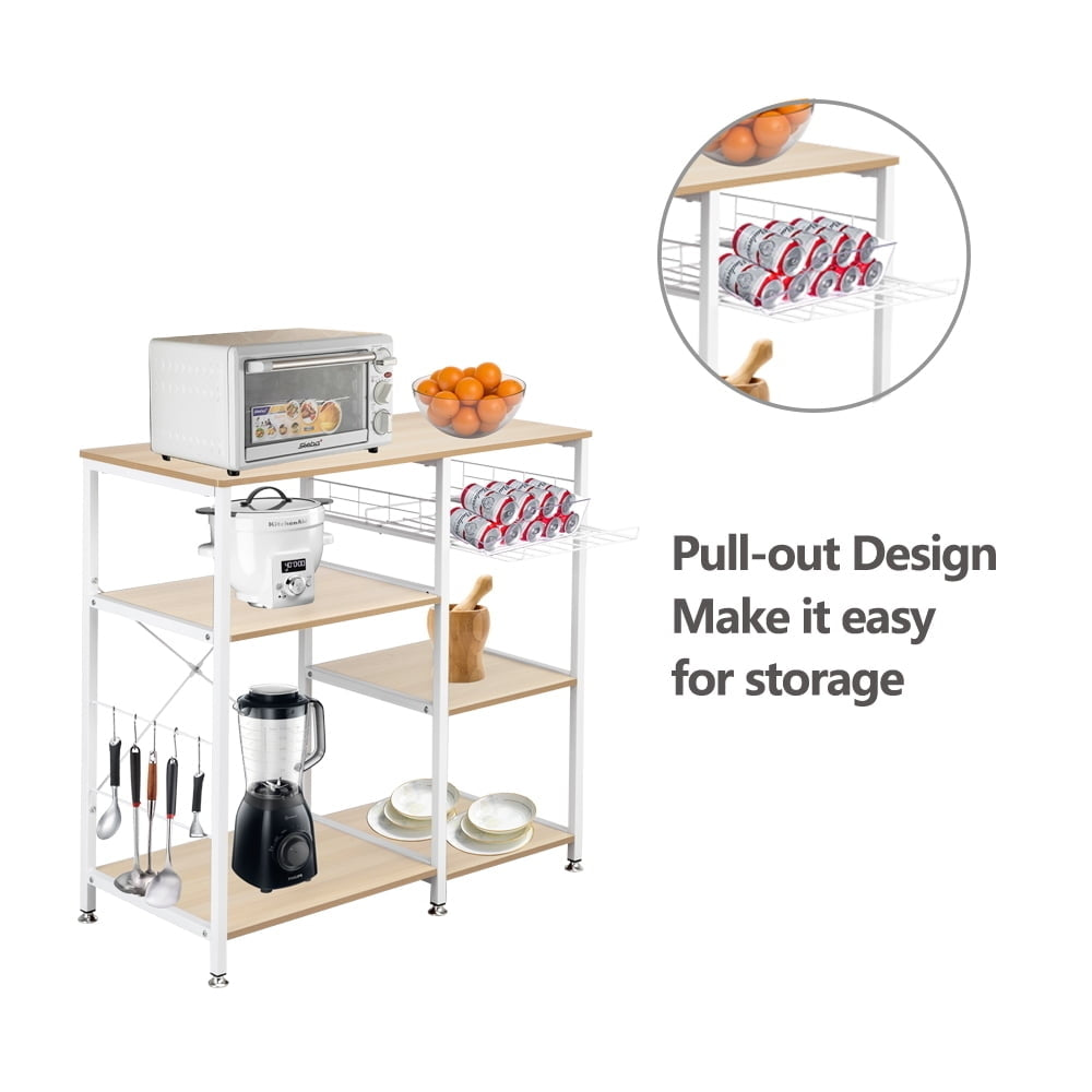 Hommoo 3-Tier Kitchen Bakers Rack, Microwave Oven Stand Storage Cart Spice Rack - White Oak Image 5