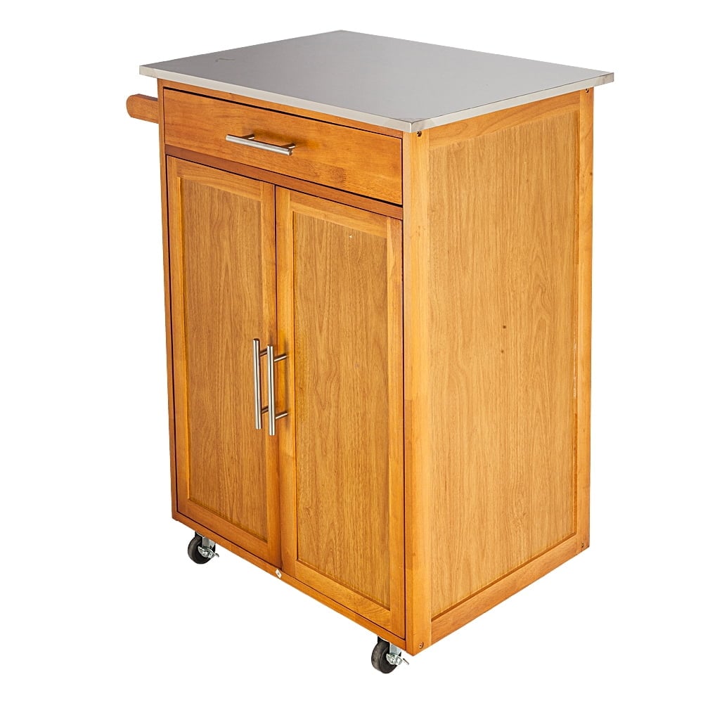 Hommoo Kitchen Island Cart Rolling Trolley Cart with Stainless Steel Table Top and Cabinet Image 3