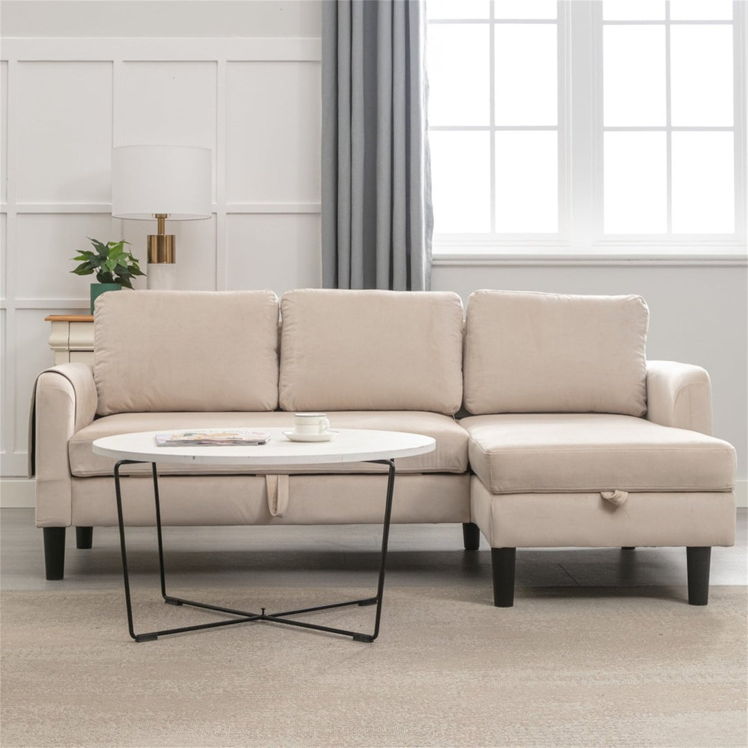 Hommoo L Shaped Sleeper Sectional Sofa with Storage Chaise, Couch Convertible fabricll-Out Bed, Beige Image 6