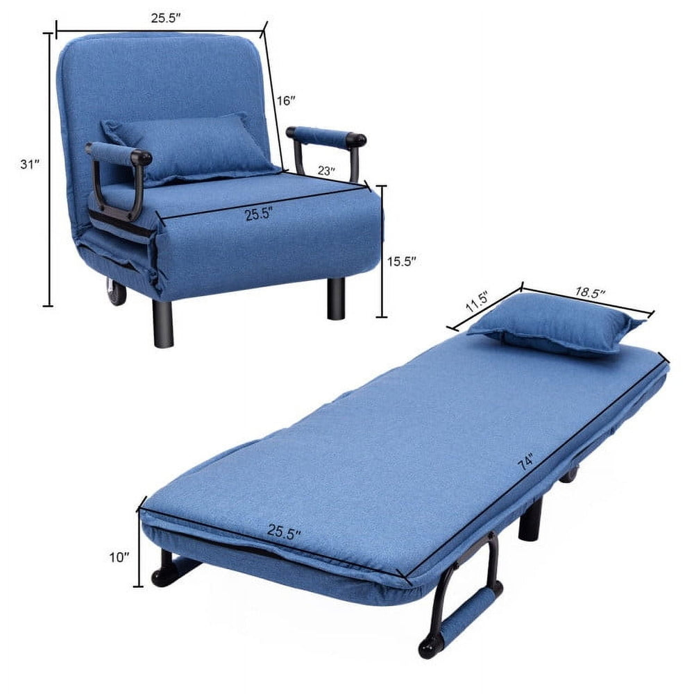 Hommoo Convertible Folding Leisure Recliner Sofa Bed-Blue, High-Quality Lounge Chair, 330lb Capacity, Foldable for Easy Image 2