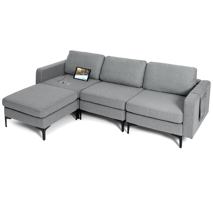 Hommoo Modular L-shaped Sectional Sofa with Reversible Chaise and 2 USB Ports-Dark Gray Image 5