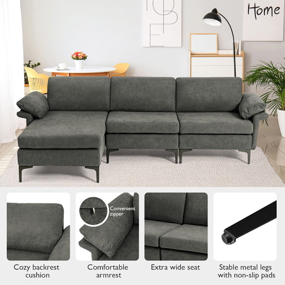 Hommoo Extra Large Modular L-shaped Sectional Sofa with Reversible Chaise for 4-5 People-Gray, Sectional Sofa Couch Image 3