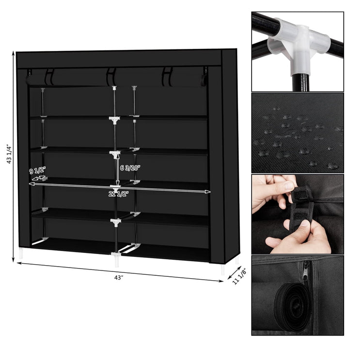 Hommoo 44" Portable Closet Storage Organizer, Wardrobe Clothes Rack with Shelves, Black Image 3