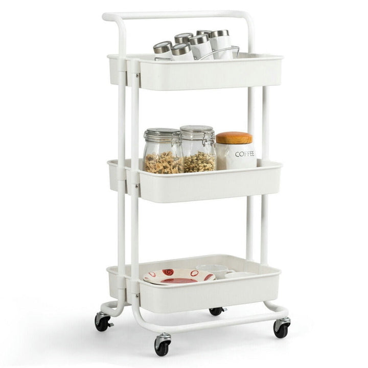 Hommoo 3-Tier Utility Cart Storage Rolling Cart with Casters-White, Kitchen Island, Island Table for Kitchen,Dinning Image 1