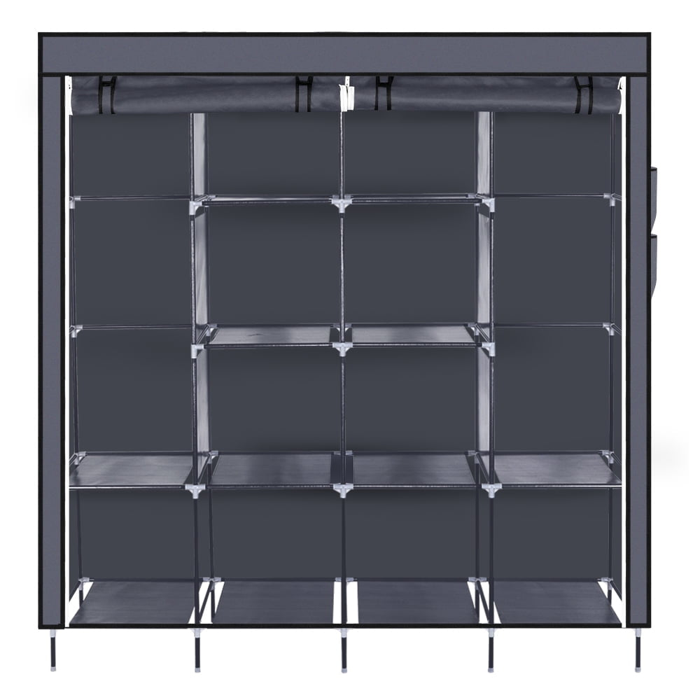 Hommoo 67" Portable Closet Organizer Wardrobe Clothes Rack with Shelve - Gray Image 5