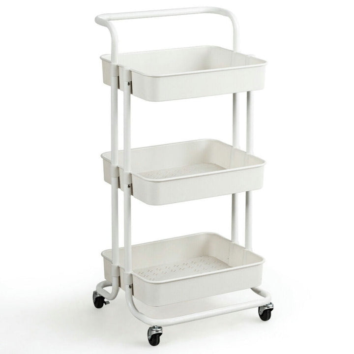 Hommoo 3-Tier Utility Cart Storage Rolling Cart with Casters-White, Kitchen Island, Island Table for Kitchen,Dinning Image 2