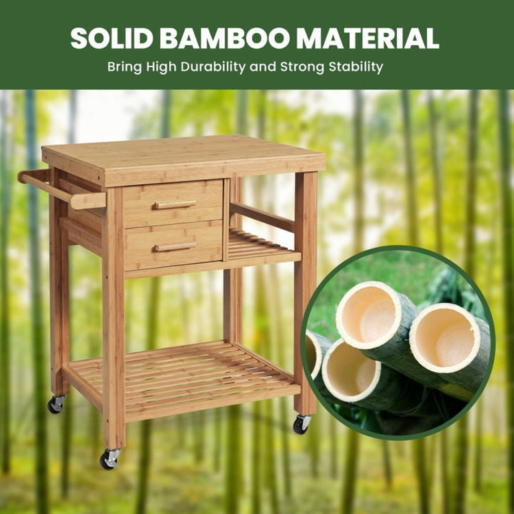 Hommoo Bamboo Kitchen Trolley Cart with Tower Rack and Drawers, Kitchen Island, Island Table for Kitchen,Dinning Room Image 2