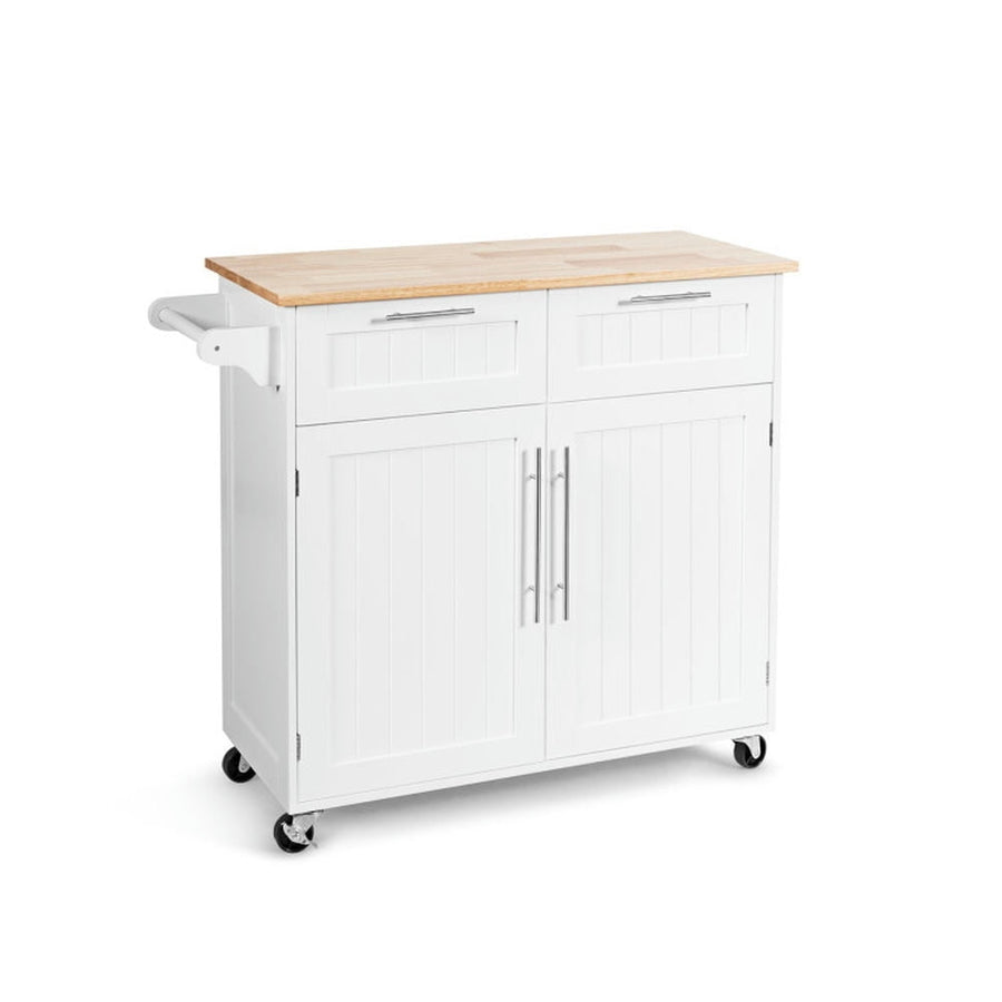 Hommoo Heavy Duty Rolling Kitchen Cart with Tower Holder and Drawer-White, Kitchen Island, Island Table for Image 1