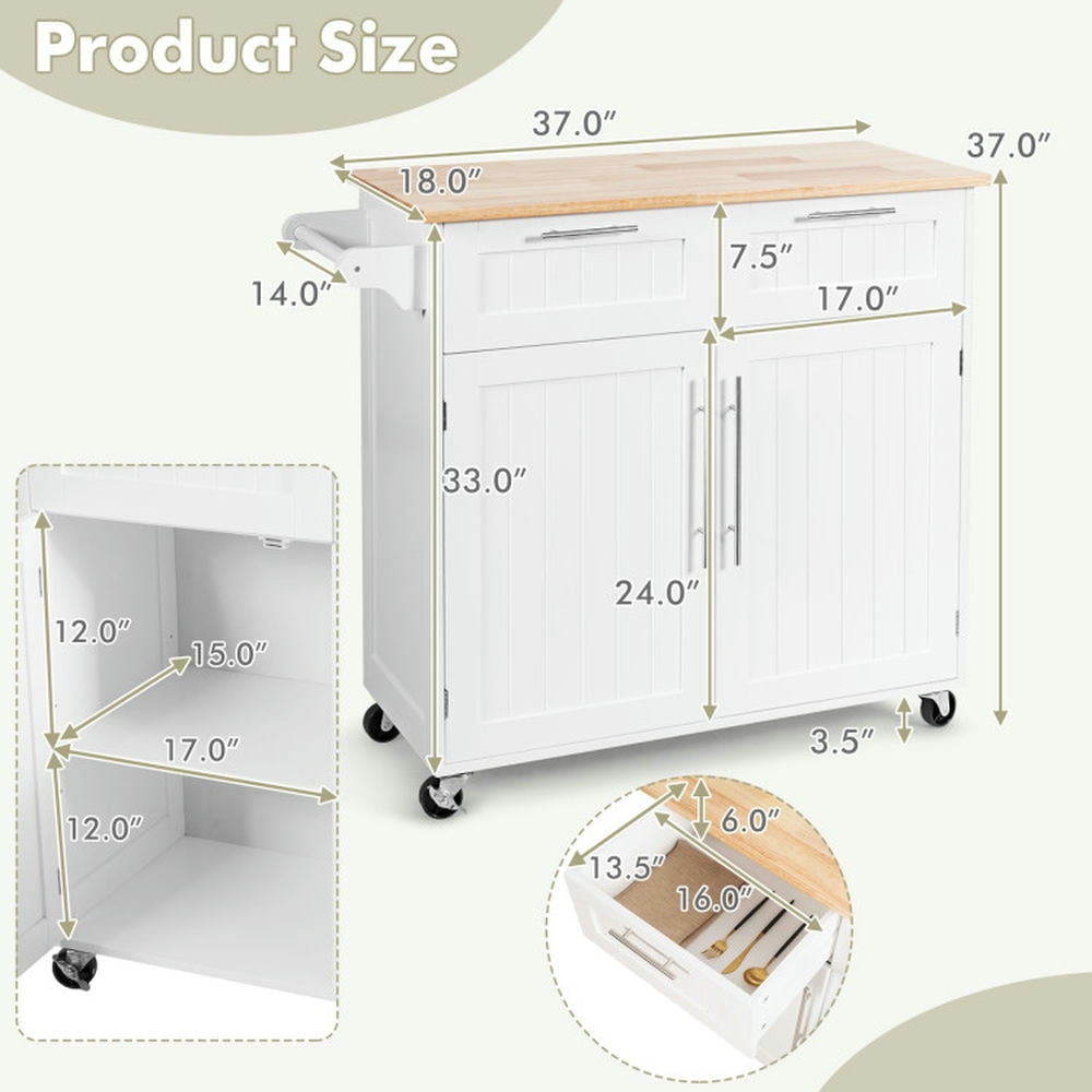 Hommoo Heavy Duty Rolling Kitchen Cart with Tower Holder and Drawer-White, Kitchen Island, Island Table for Image 2