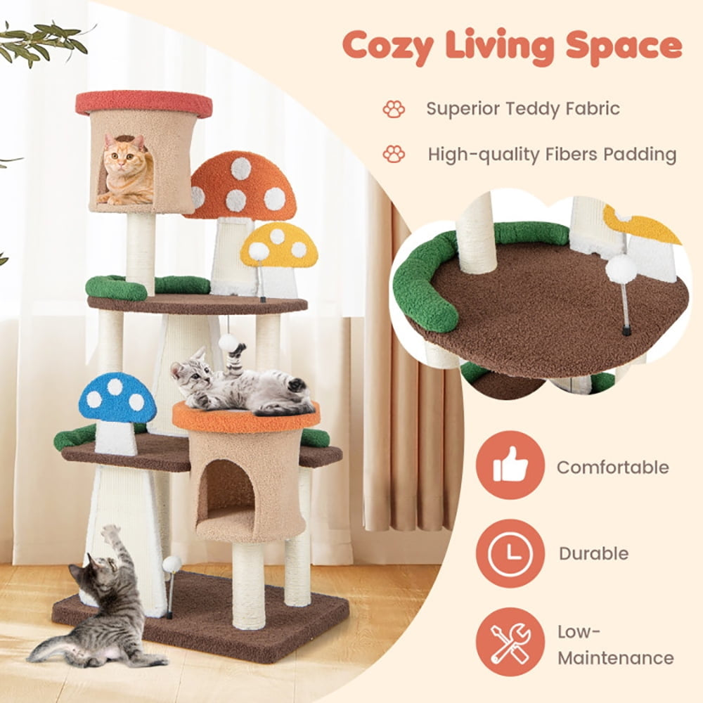 Hommoo Cat Tower, Cat Tree for Indoor Cats, 4-In-1 Cat Tree with 2 Condos and Platforms for Indoors-Multicolor Image 2