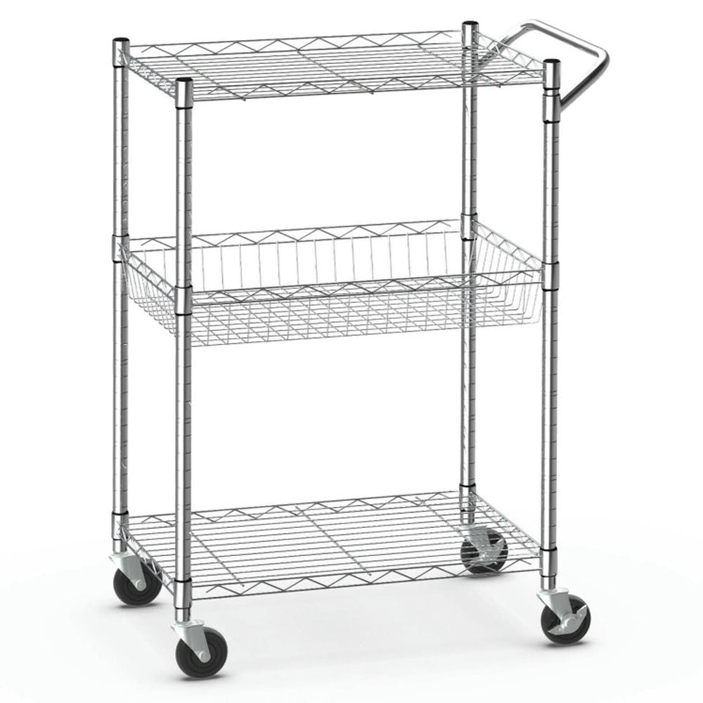 Hommoo 3-Tier Rolling Utility Cart with Handle Bar and Adjustable Shelves, Kitchen Island, Island Table for Image 3