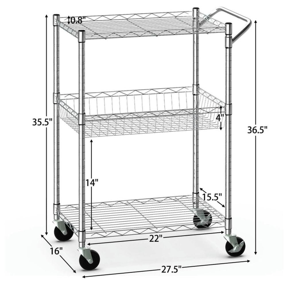 Hommoo 3-Tier Rolling Utility Cart with Handle Bar and Adjustable Shelves, Kitchen Island, Island Table for Image 5