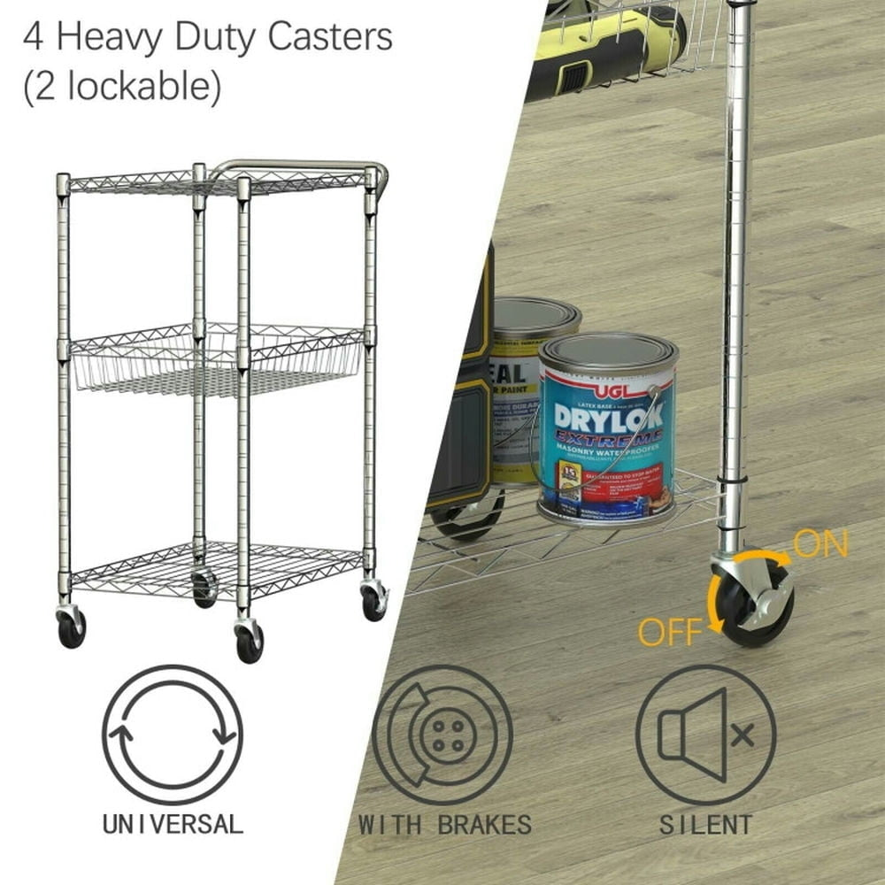 Hommoo 3-Tier Rolling Utility Cart with Handle Bar and Adjustable Shelves, Kitchen Island, Island Table for Image 6