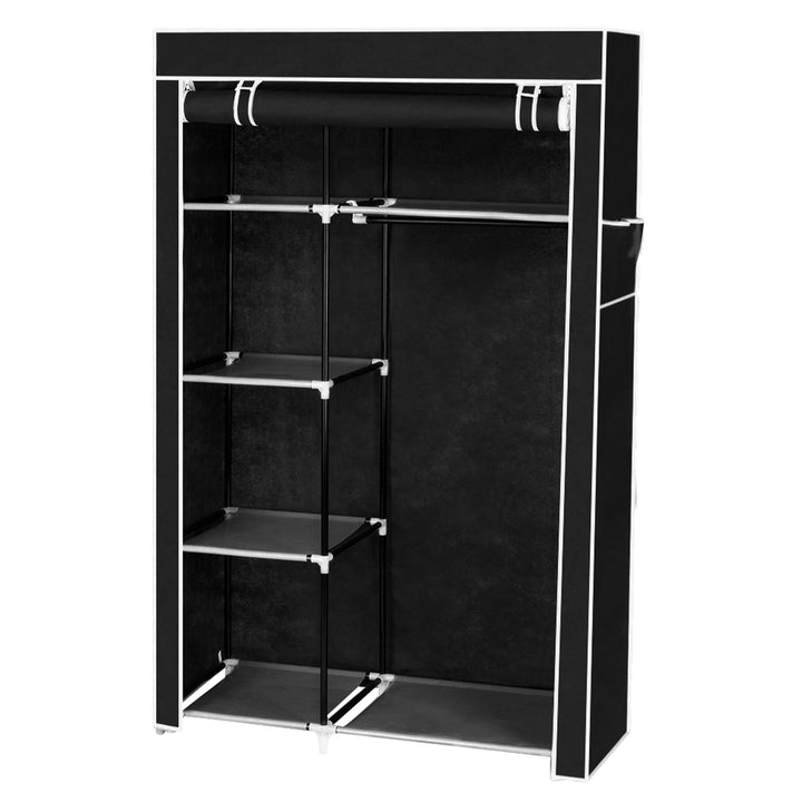 Hommoo 64 Inch Non-Woven Fabric Cover Wardrobe with Hanging Rod, Portable Cloth Stroage Organizer for Closet - Black Image 1