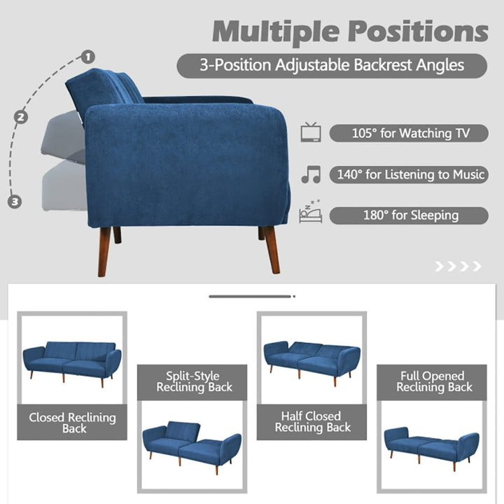 Hommoo Loveseat Sofa, Modern Couch, Convertible Futon Sofa Bed Adjustable Couch Sleeper with Wood Legs-Navy Image 3