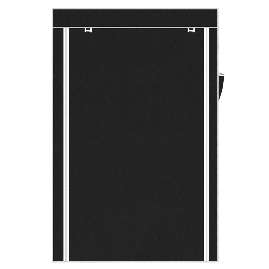 Hommoo 64 Inch Non-Woven Fabric Cover Wardrobe with Hanging Rod, Portable Cloth Stroage Organizer for Closet - Black Image 3