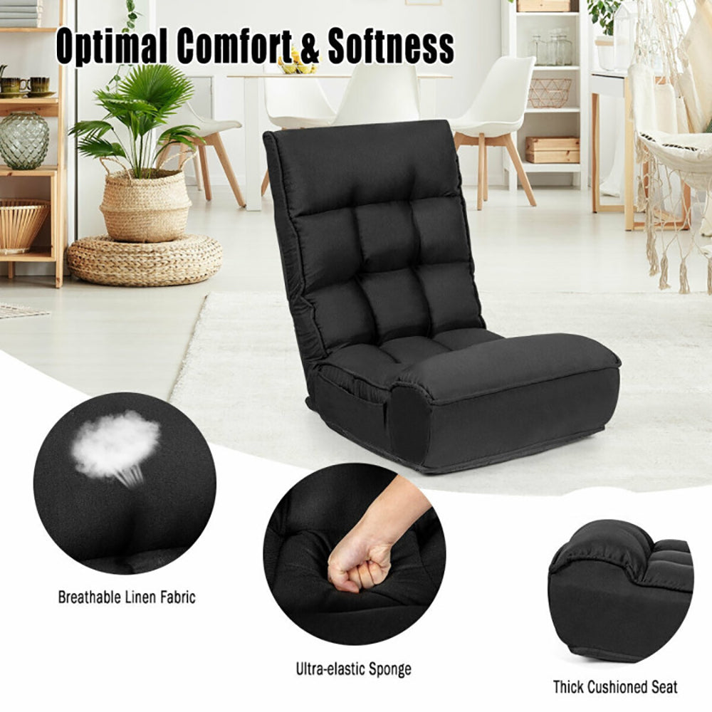 Hommoo Floor Chair, Sofa Chair, Floor Seat,4-Position Adjustable Floor Chair Folding Lazy Sofa-Black Image 3