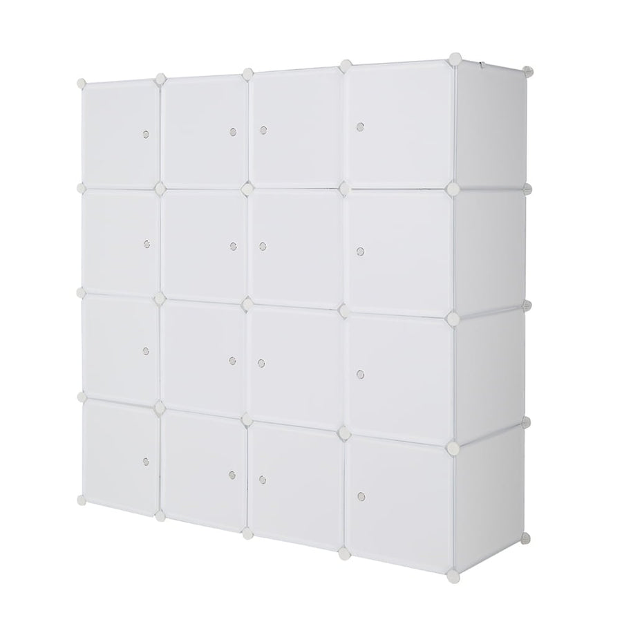 Hommoo Portable DIY 16 Cube Storage Organizer Clothes Wardrobe Cabinet with Doors and Shelves Image 1