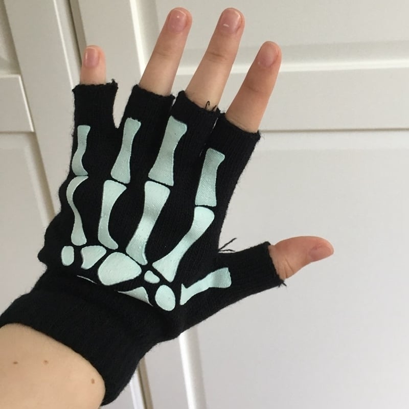 Punk Gloves Unisex Halloween Skeleton Skull Half Finger Gloves Glow In The Dark Fingerless Stretch Knitted Winter Image 5