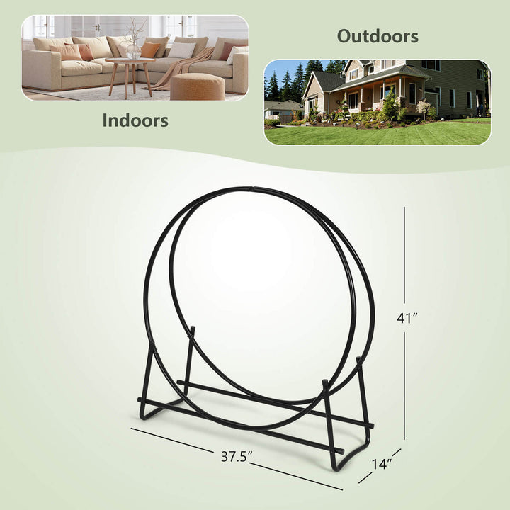 40-Inch Tubular Steel Log Hoop Firewood Storage Rack Holder Round Display Image 4