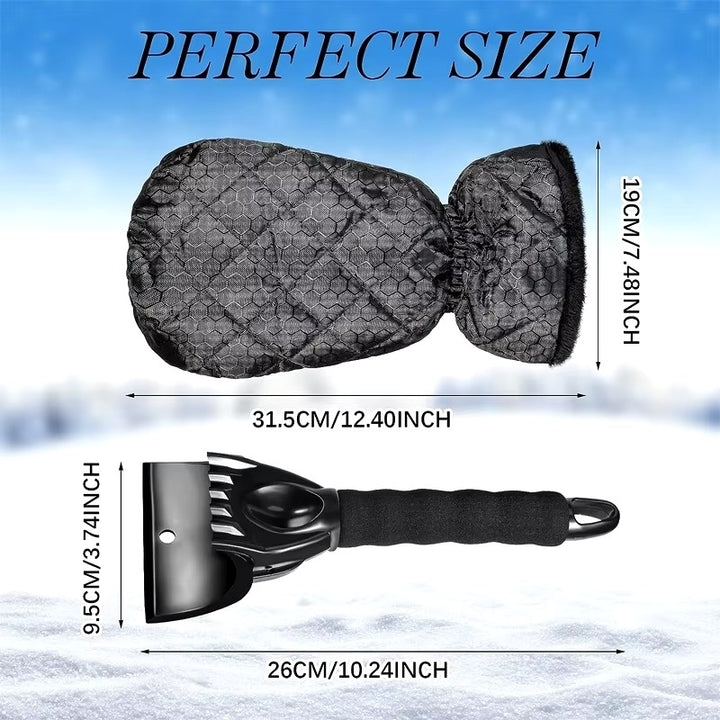 Car Windshield Ice Scraper Mitt Waterproof Snow Shovel Brush With Warm Gloves Image 6