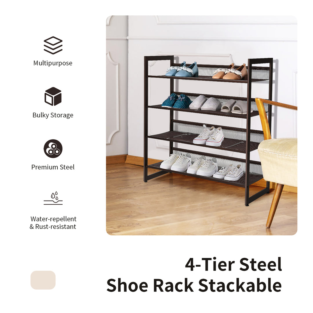 Costway 2-Tier\3-Tier\4-Tier Shoe Rack Adjustable to Flat or Slant Shoe Organizer Holder Stand Image 9