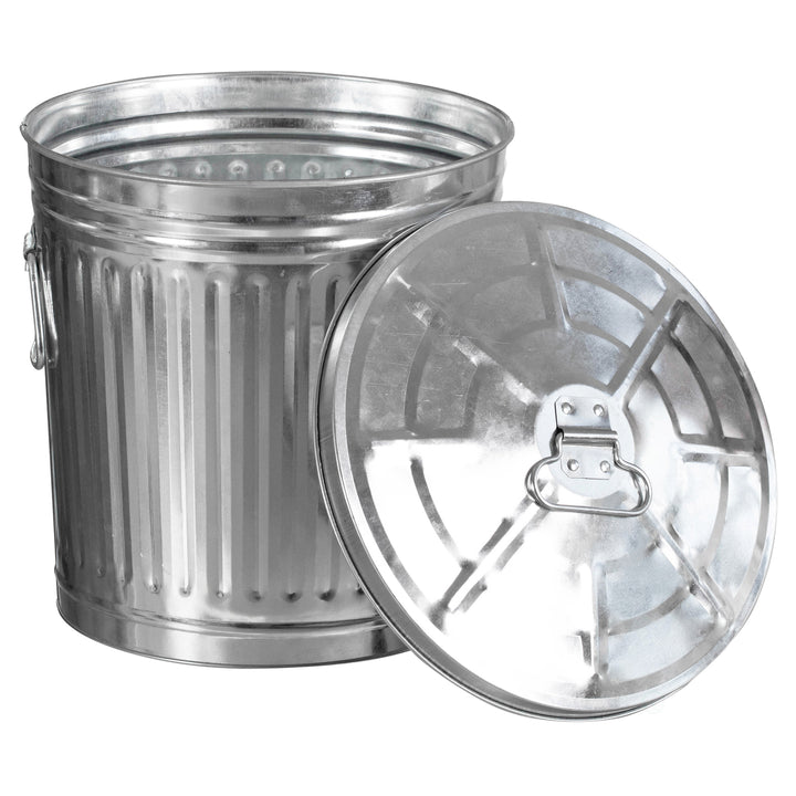 Gardenised Round Galvanized Steel, Trash Can with Secure Lid - Durable Metal Bucket for Backyard, Lawn, Garden and Yard Image 1