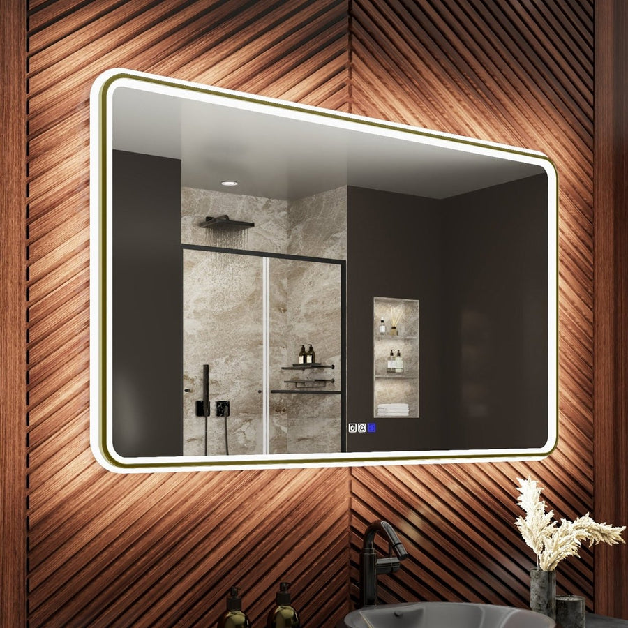 Lumina 48" W x 30" H LED Lighted Bathroom Mirror,High Illuminate,Inner and Outer Lighting,Anti-Fog,Dimmable,Golden Frame Image 1