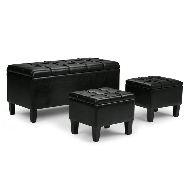 Dover 3 Pc Storage Ottoman Set Vegan Leather Upholstered Rectangular Design Image 2