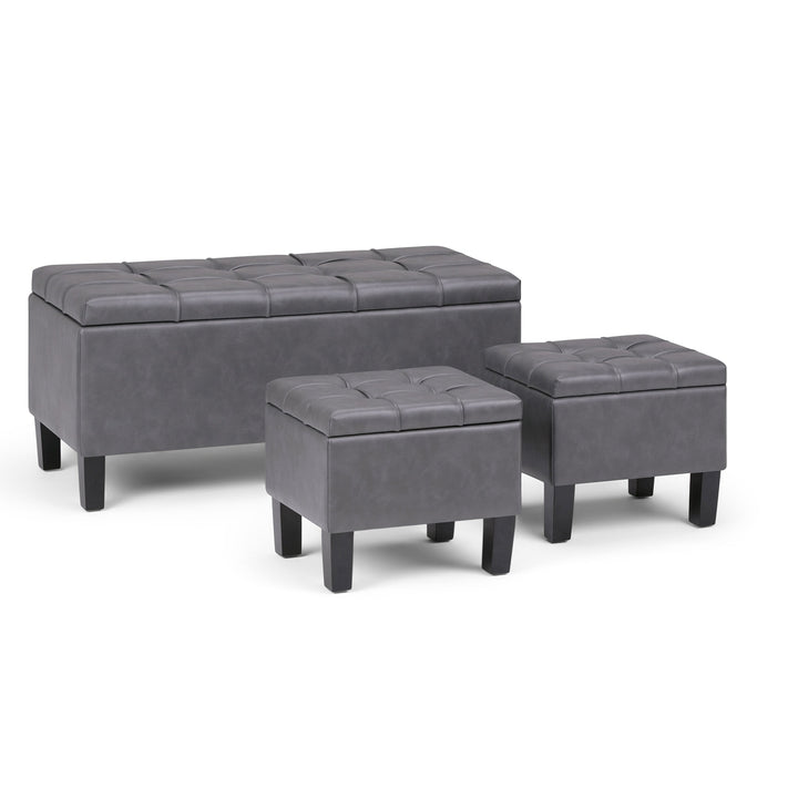 Dover 3 Pc Storage Ottoman Set Vegan Leather Upholstered Rectangular Design Image 3