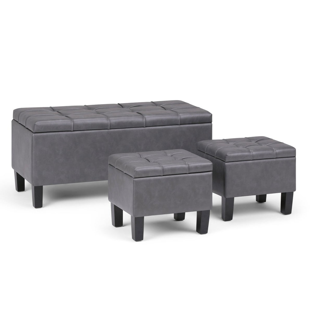 Dover 3 Pc Storage Ottoman Set Vegan Leather Upholstered Rectangular Design Image 1