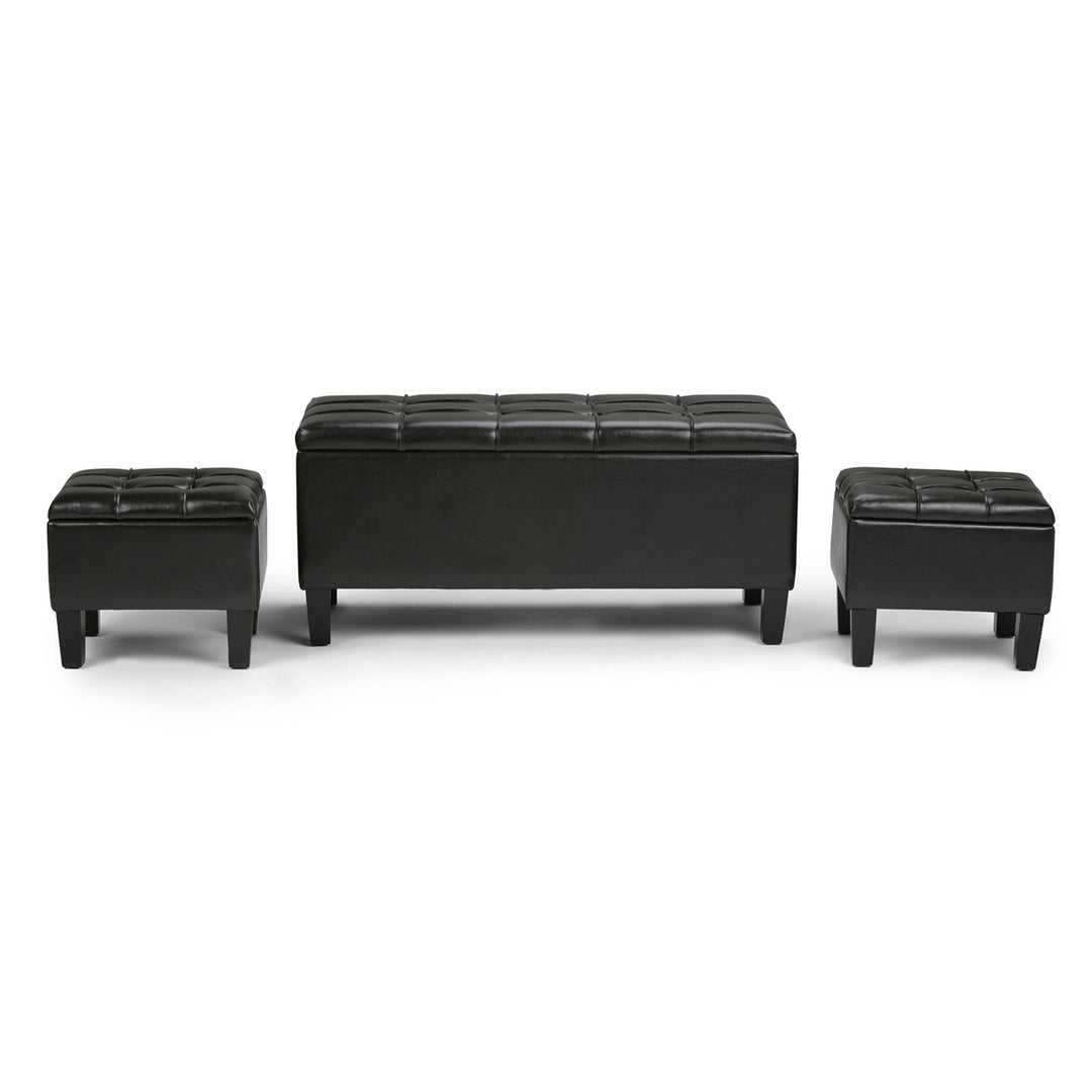 Dover 3 Pc Storage Ottoman Set Vegan Leather Upholstered Rectangular Design Image 7