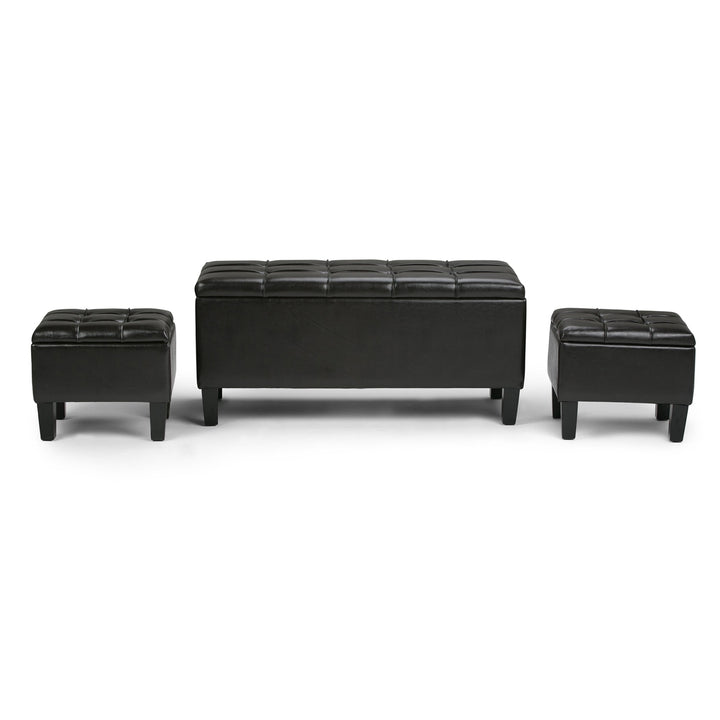 Dover 3 Pc Storage Ottoman Set Vegan Leather Upholstered Rectangular Design Image 7