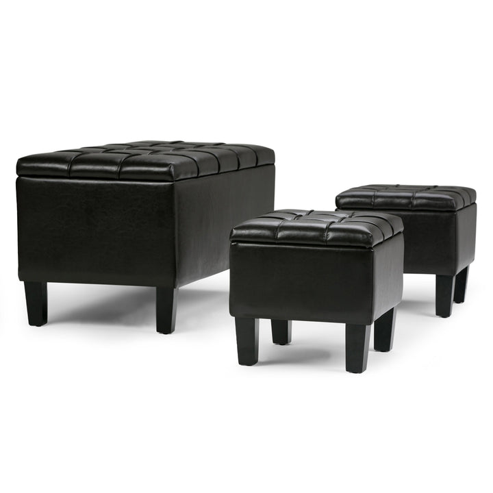 Dover 3 Pc Storage Ottoman Set Vegan Leather Upholstered Rectangular Design Image 8