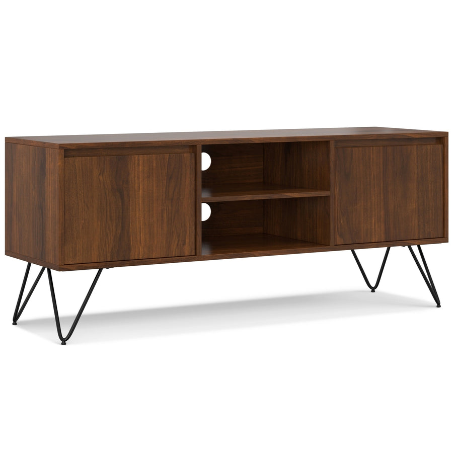 Hunter 60" TV Media Stand Walnut Solid Mango Wood with Metal Legs Adjustable Shelves Image 1