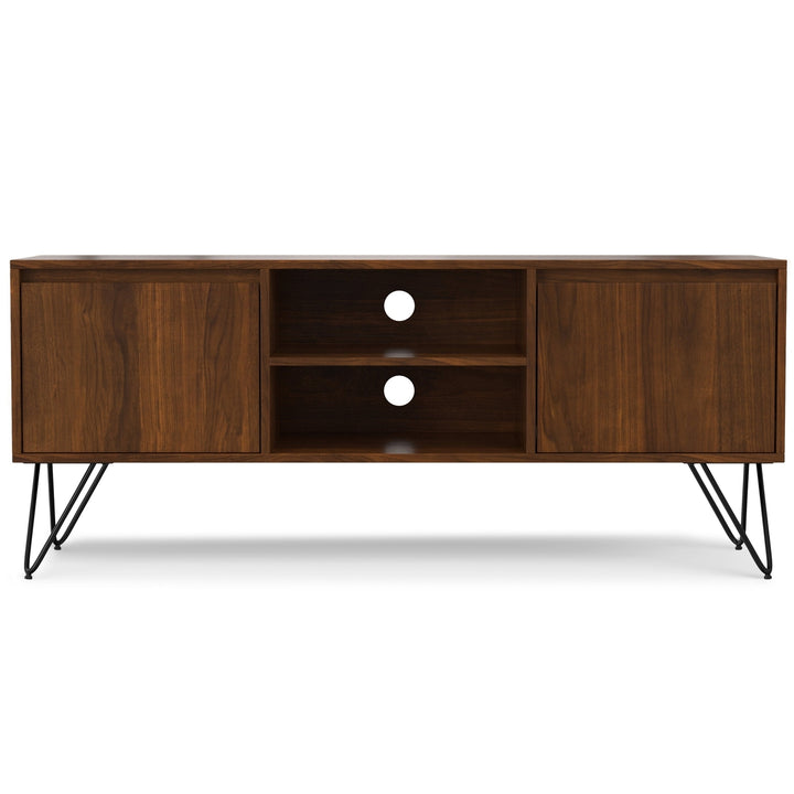 Hunter 60" TV Media Stand Walnut Solid Mango Wood with Metal Legs Adjustable Shelves Image 2