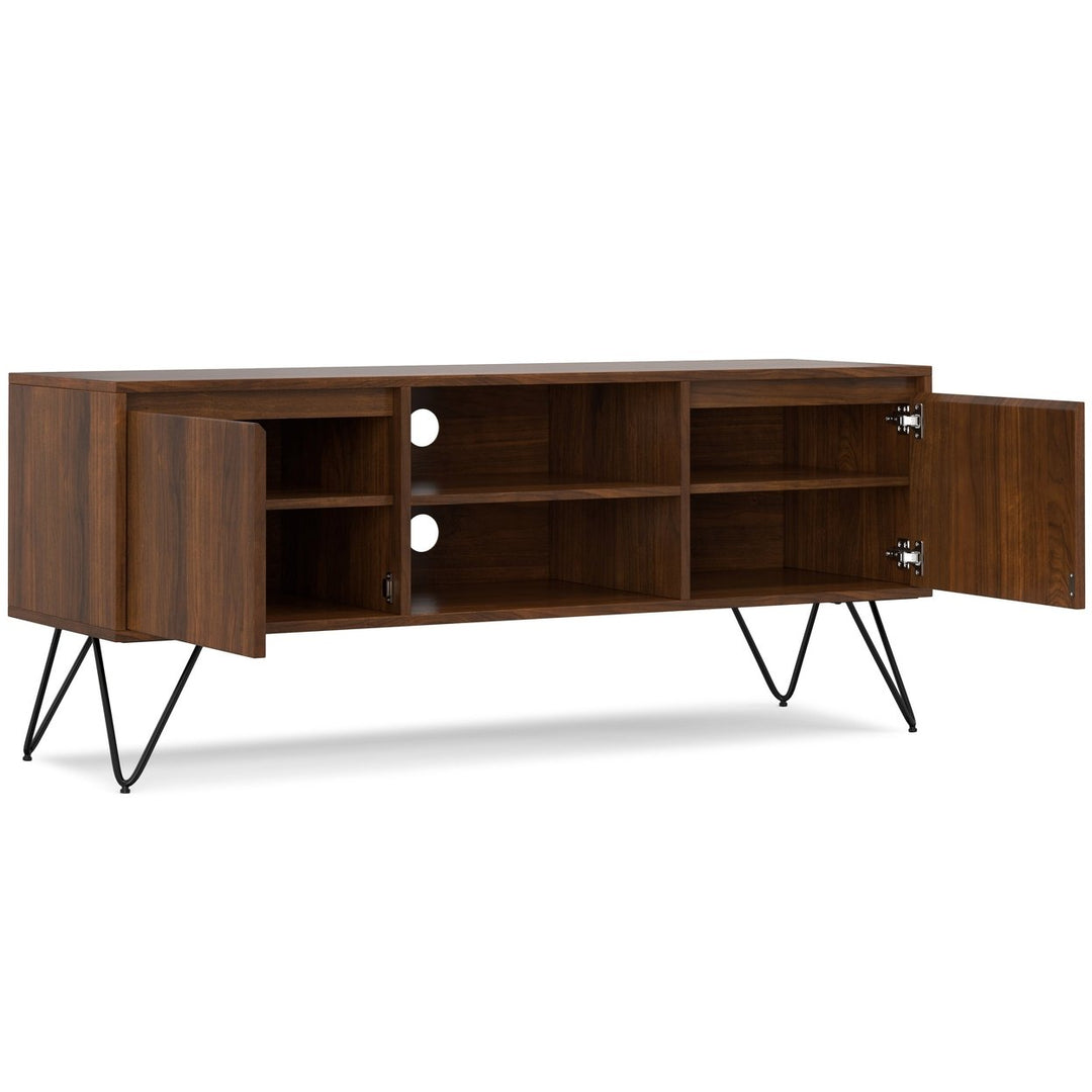 Hunter 60" TV Media Stand Walnut Solid Mango Wood with Metal Legs Adjustable Shelves Image 3