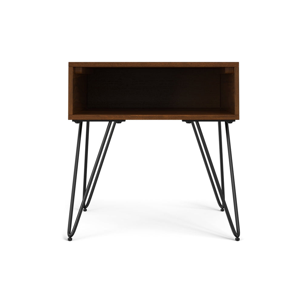 Hunter End Table Walnut Solid Mango Wood Metal Hairpin Legs 22in Industrial Design Image 2