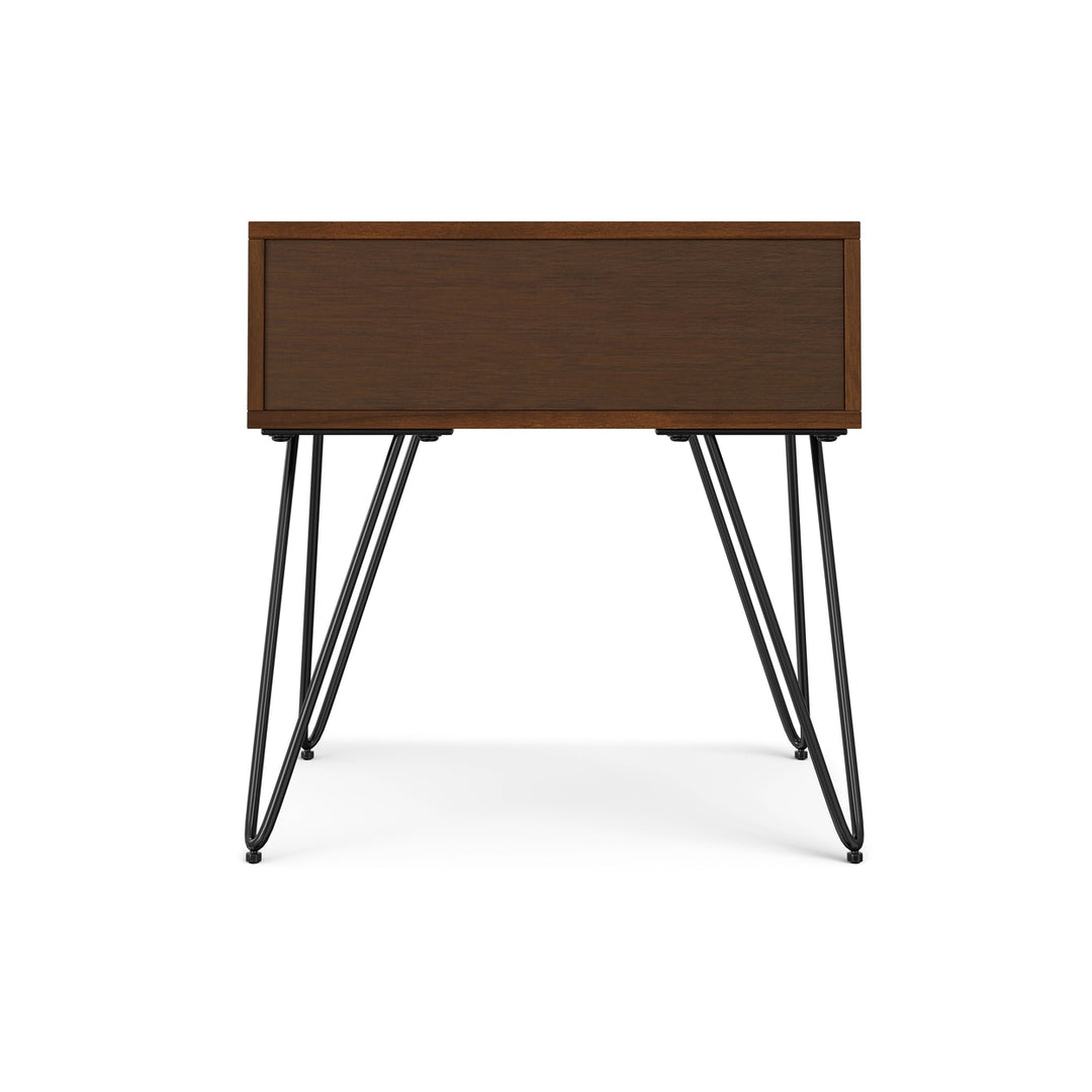 Hunter End Table Walnut Solid Mango Wood Metal Hairpin Legs 22in Industrial Design Image 7