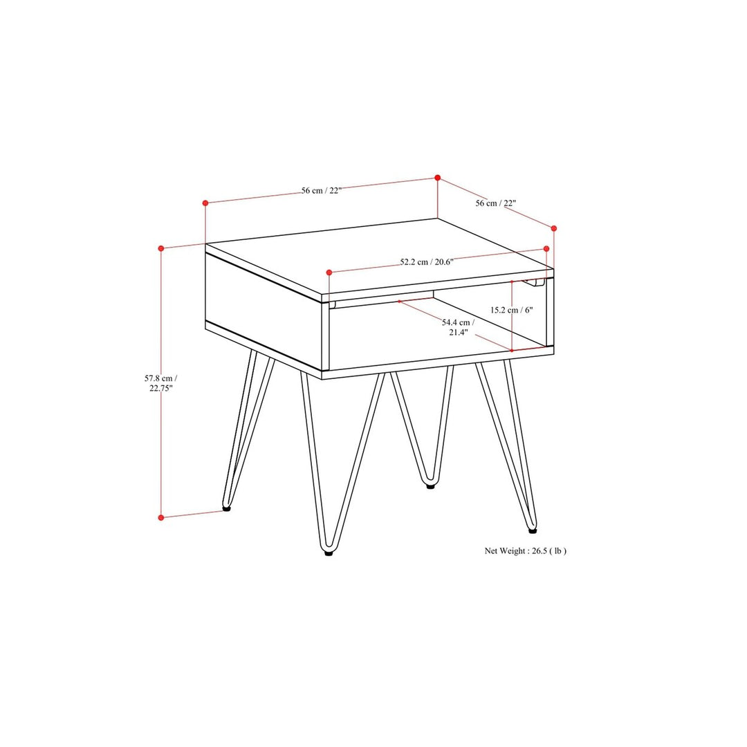 Hunter End Table Walnut Solid Mango Wood Metal Hairpin Legs 22in Industrial Design Image 9