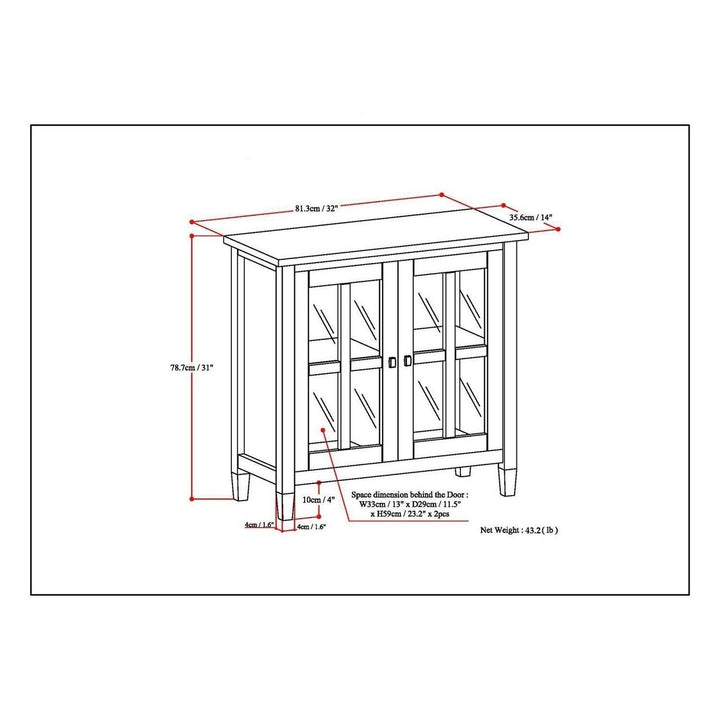 Warm Shaker Low Storage Cabinet Solid Wood Rustic Glass Doors Adjustable Shelves Image 12