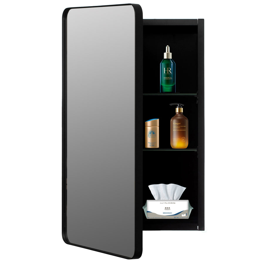 Aluminum Bathroom Storage Medicine Cabinet - Beveled Edge Mirror and Round Corner Frame with 2 Adjustable Shelves, Image 1