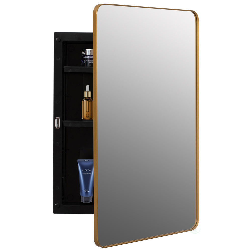 Plastic Medicine Cabinet with Beveled Edge Mirror Door and Metal Frame, Bathroom Wall Mounted Vanity Cabinet with 2 Image 2