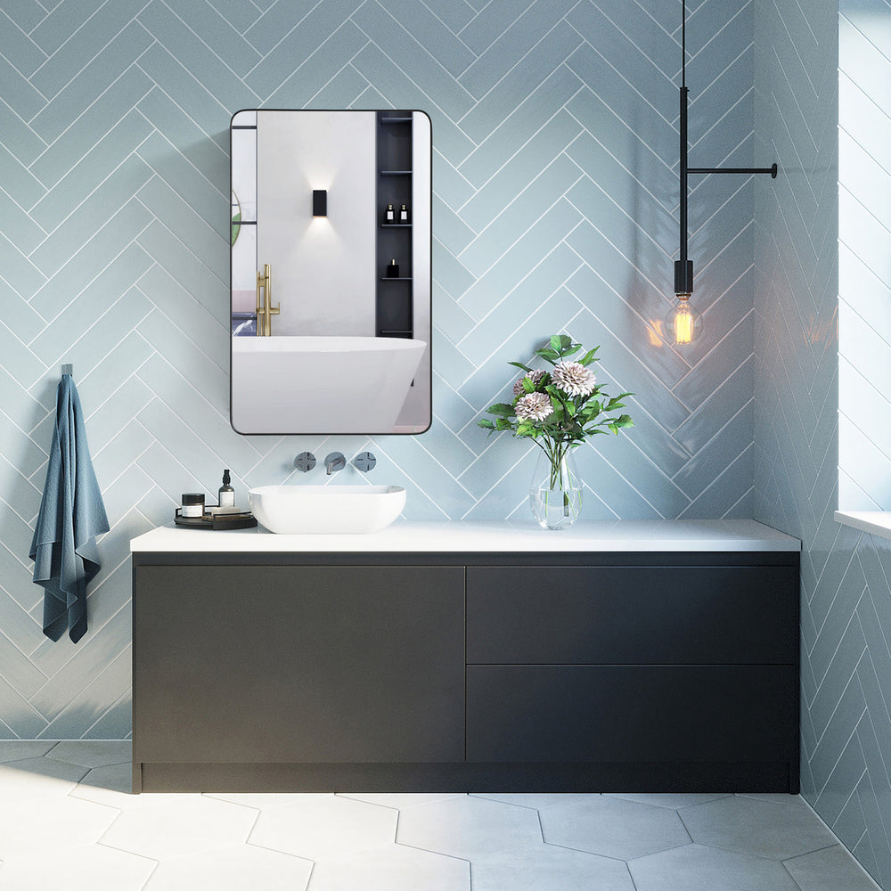 Aluminum Bathroom Storage Medicine Cabinet - Beveled Edge Mirror and Round Corner Frame with 2 Adjustable Shelves, Image 2