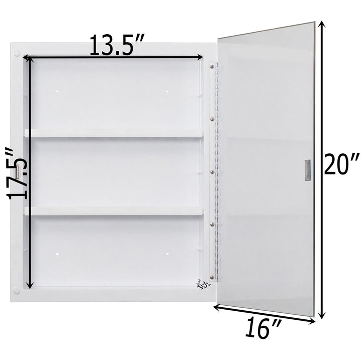 Single Door Multi-Purpose Plastic Bathroom Medicine Cabinet with Mirror, Surface or Recessed Mount, with 2 Plastic Image 4